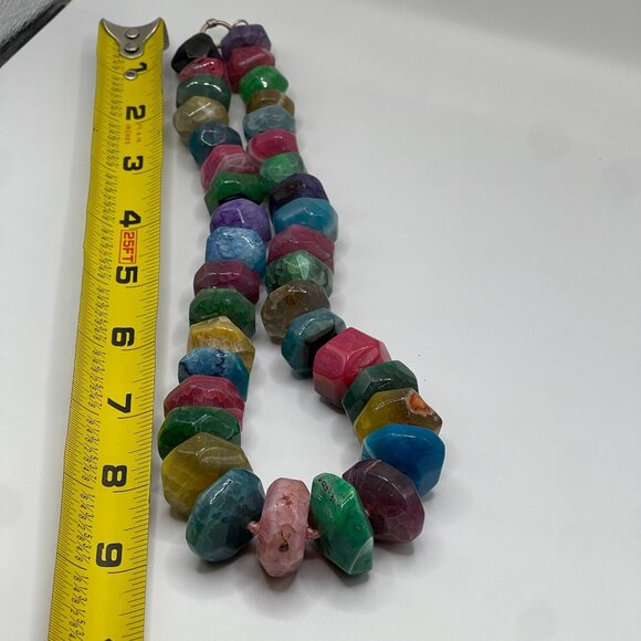 silver sterling .925 Beaded Necklace Multi-Color gemstones Agate toggle Clasp - Picture 8 of 8